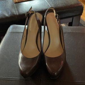 Brown Slingback 4 Inch Heel with a small Platform